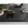 Mexen Cesar chiuvetă de granit cu o cuvă și scurgător și baterie de bucătărie Duo, neagră - 6514-77-671701-57-B