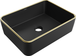 Mexen Catia chiuvetă pe blat 48 x 37 cm, Negru mat/margine aurie - 21314875