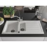 Mexen Andres chiuvetă din granit cu 1,5 compartimente cu scurgător și baterie de bucătărie Duo, alb - 6515-20-671701-07-B