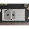 Mexen Andres chiuvetă din granit cu 1,5 compartimente cu scurgător și baterie de bucătărie Duo, alb - 6515-20-671701-07-B