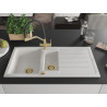 Mexen Andres chiuvetă de granit cu 1,5 cuve și scurgător, cu baterie de bucătărie Duo, albă - 6515-20-671701-57-G
