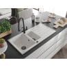 Mexen Andres chiuvetă granit 1,5 camere cu scurgător și baterie de bucătărie Duo, alb - 6515-20-671701-70-B