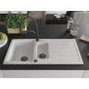 Mexen Andres chiuvetă granit 1,5 camere cu scurgător și baterie de bucătărie Duo, alb - 6515-20-671701-70-B