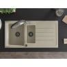 Mexen Andres Chiuvetă de granit de 1,5 compartiment cu picurător și baterie de bucătărie Duo, Bej - 6515-69-671701-07-B