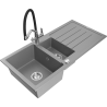Mexen Andres gránit mosogató 1,5 medencés, csepegtetővel és Duo konyhai csappal, szürke - 6515-71-671701-07
