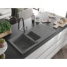 Mexen Andres chiuvetă din granit cu 1,5 compartimente cu scurgător și baterie de bucătărie Duo, gri - 6515-71-671701-07-B