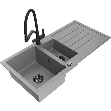 Mexen Andres chiuvetă granit 1,5-camere cu picurător și baterie de bucătărie Duo, gri - 6515-71-671701-70-B