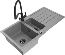 Mexen Andres 1,5 rekeszes, szürke gránitmosogató lecsepegtetővel és Duo konyhai csappal - 6515-71-671701-70-B