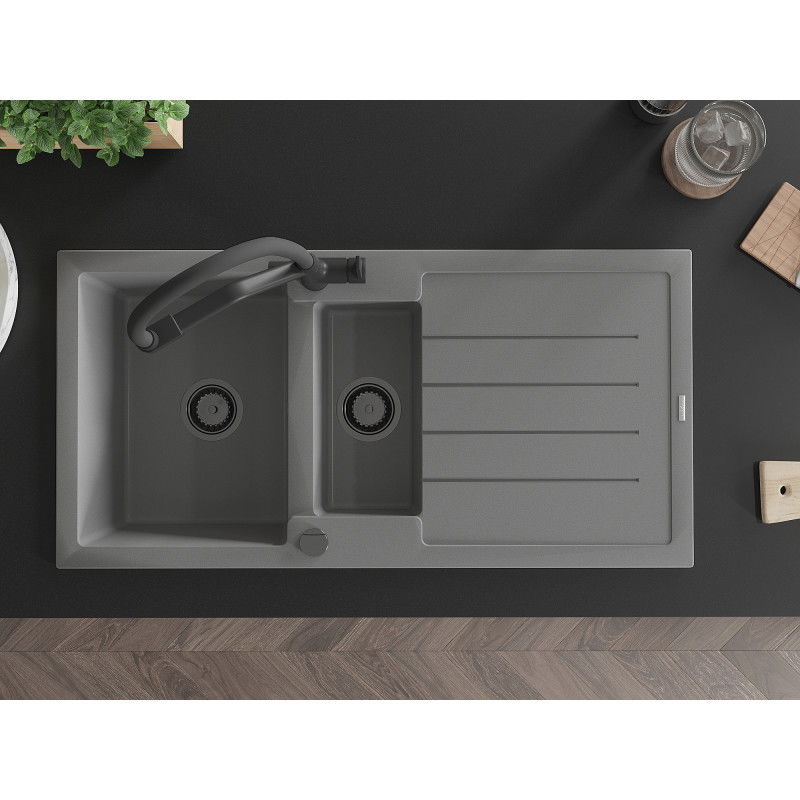 Mexen Andres chiuvetă granit 1,5-camere cu picurător și baterie de bucătărie Duo, gri - 6515-71-671701-70-B