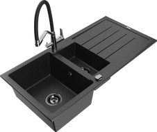 Mexen Andres chiuvetă de bucătărie din granit cu 1,5 compartimente cu picurător și baterie de bucătărie Duo,