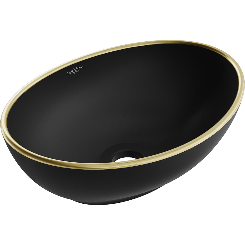 Mexen Elza pultra szerelhető mosdó 40 x 33 cm, fekete matt/arany szegély - 21014025