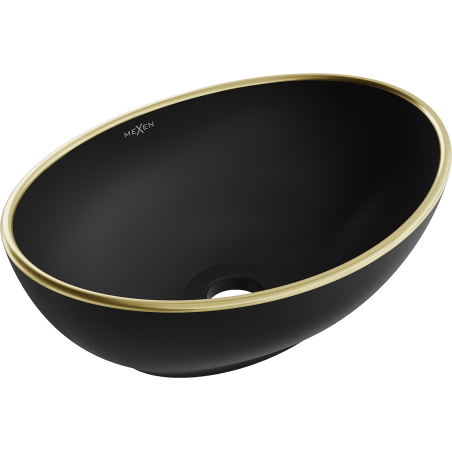 Mexen Elza pultra szerelhető mosdó 40 x 33 cm, fekete matt/arany szegély - 21014025