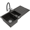 Mexen Andres chiuvetă de bucătărie din granit cu 1,5 compartimente și picurător și baterie Duo, negru/auriu metalic