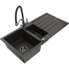 Mexen Andres chiuvetă din granit cu 1,5 camere cu scurgător și robinet de bucătărie Duo, negru/auriu metalic