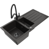 Mexen Andres chiuvetă de granit cu 1,5 cuve și scurgător cu baterie de bucătărie Duo, negru/auriu metalizat