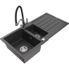Mexen Andres chiuvetă de granit cu 1,5 cuve, cu scurgător și baterie de bucătărie Duo, negru cu picățele