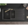 Mexen Andres chiuvetă de bucătărie din granit cu 1,5 compartimente, cu scurgător și baterie Duo, neagră cu pete