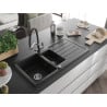 Mexen Andres chiuvetă granit 1,5 compartiment cu scurgător și baterie de bucătărie Duo, negru - 6515-77-671701-07