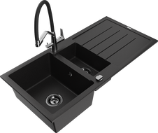 Mexen Andres chiuvetă granit 1,5 compartiment cu scurgător și baterie bucătărie Duo, negru - 6515-77-671701-07-B