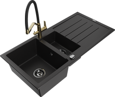 Mexen Andres chiuvetă granitică 1,5 compartimentară cu scurgător și baterie de bucătărie Duo, negru - 6515-77-671701-57-B
