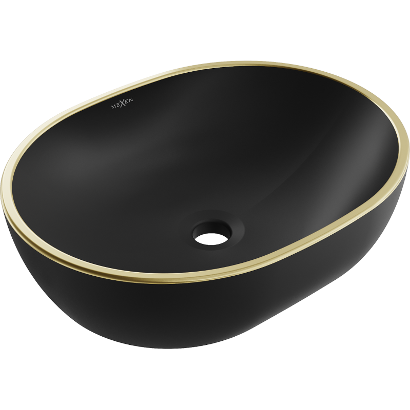 Mexen Viki chiuvetă de blat 48 x 35 cm, negru mat/margine aurie - 21054875