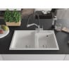 Mexen Tomas Chiuvetă de granit cu 2 compartimente și baterie de bucătărie Duo, Albă - 6516-20-671701-07