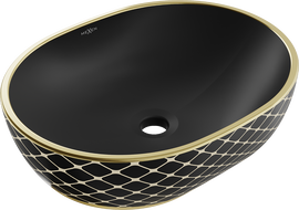 Mexen Viki chiuvetă de blat 48 x 35 cm, negru mat/model auriu cu carouri - 21054879