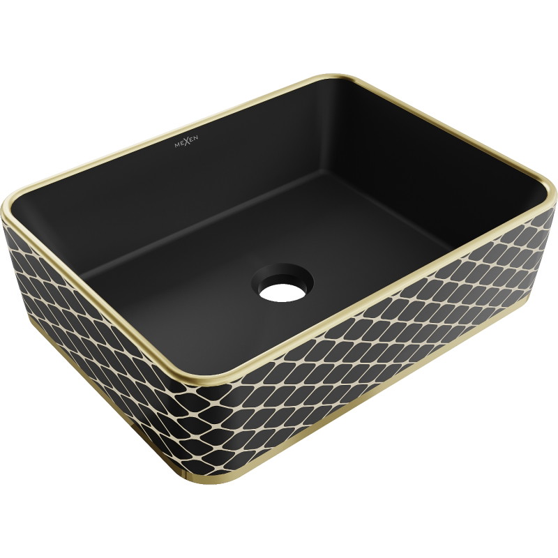 Mexen Catia chiuvetă pe blat 48 x 37 cm, negru mat/model auriu grilaj - 21314879