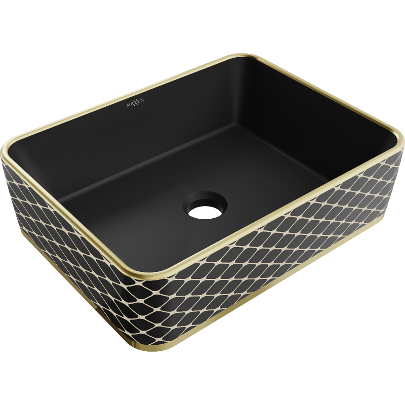 Mexen Catia fekete matt/arany rács mintás, pultra szerelhető mosdó 48 x 37 cm - 21314879