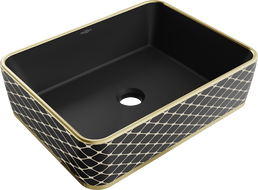 Mexen Catia chiuvetă pe blat 48 x 37 cm, Negru mat/aurie model tip carouri - 21314879
