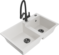 Mexen Tomas chiuvetă de bucătărie din granit cu 2 compartimente și robinet Duo, alb - 6516-20-671701-70-B