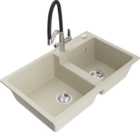 Mexen Tomas chiuvetă din granit cu 2 cuve și baterie de bucătărie Duo, bej - 6516-69-671701-07