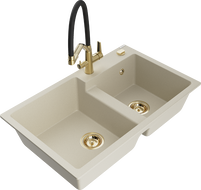 Mexen Tomas gránit kéttálcás mosogató Duo konyhai csapteleppel, bézs - 6516-69-671701-57-G