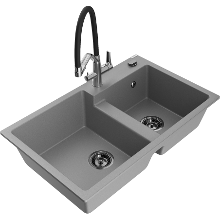 Mexen Tomas chiuvetă de bucătărie granit cu 2 compartimente și robinet Duo, gri - 6516-71-671701-07-B