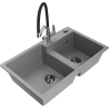 Mexen Tomas 2 rekeszes gránit mosogató Duo konyhai csapteleppel, szürke - 6516-71-671701-07-B