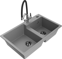 Mexen Tomas chiuvetă de bucătărie granit cu 2 compartimente și robinet Duo, gri - 6516-71-671701-07-B