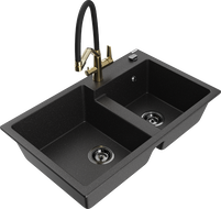 Mexen Tomas chiuvetă de granit cu 2 compartimente cu baterie de bucătărie Duo, negru/argintiu metalic - 6516-73-671701-57-B