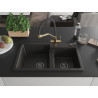 Mexen Tomas chiuvetă de granit cu 2 camere cu baterie de bucătărie Duo, negru/auriu metalic - 6516-75-671701-57-B