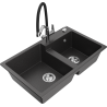 Mexen Tomas gránit mosogató 2 rekeszes konyhai csapteleppel Duo, fekete pöttyös - 6516-76-671701-07