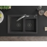 Mexen Tomas chiuvetă de granit cu 2 compartimente și baterie de bucătărie Duo, negru stropit - 6516-76-671701-07-B