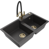 Mexen Tomas gránit 2 medencés mosogató Duo konyhai csappal, fekete pöttyös - 6516-76-671701-57-G