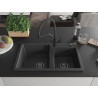 Mexen Tomas chiuvetă granit dublu compartiment cu baterie de bucătărie Duo, negru cu pete - 6516-76-671701-70-B