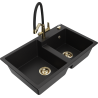 Mexen Tomas chiuvetă de granit cu 2 compartimente și baterie de bucătărie Duo, negru - 6516-77-671701-57-G