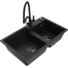 Mexen Tomas gránit 2-medencés mosogató Duo konyhai csapteleppel, fekete - 6516-77-671701-70-B