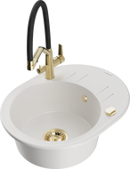 Mexen Kevin chiuvetă de bucătărie din granit cu 1 compartiment și baterie Duo, alb - 6517-20-671701-57-G