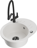 Mexen Kevin chiuvetă de granit 1 compartiment cu baterie de bucătărie Duo, alb - 6517-20-671701-70-B