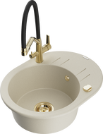 Mexen Kevin chiuvetă de granit cu 1 compartiment cu baterie de bucătărie Duo, bej - 6517-69-671701-57-G