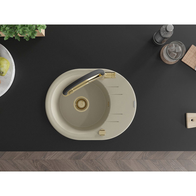 Mexen Kevin egykamrás gránit mosogató Duo konyhai csappal, bézs - 6517-69-671701-57-G