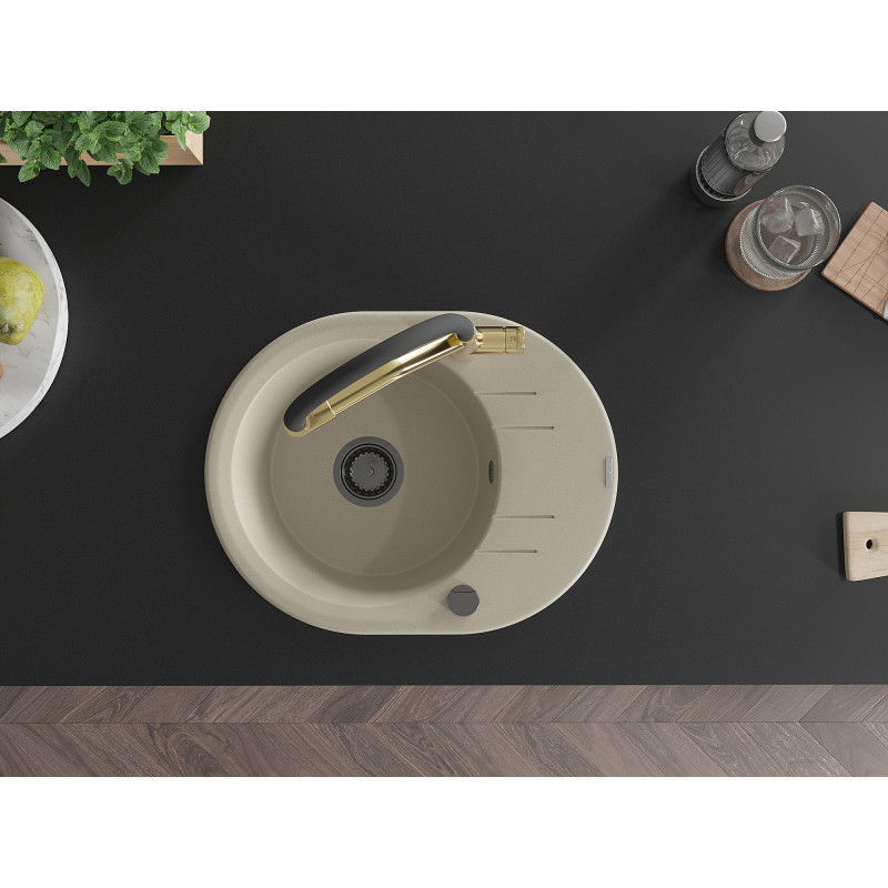 Mexen Kevin 1 rekeszes gránit mosogató Duo konyhai csapteleppel, bézs - 6517-69-671701-57-B