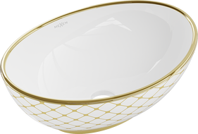 Mexen Elza chiuvetă de blat 40 x 33 cm, alb/auriu model carouri - 21014009